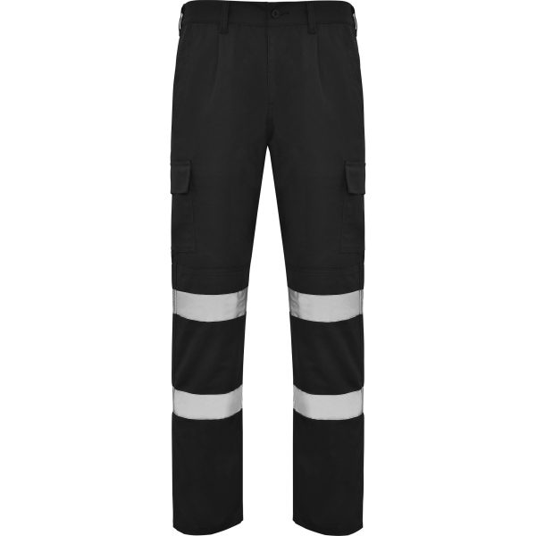 Miliar Ropa Laboral Pantalón largo de visibilidad nocturna con tejido resistente. · Cinturilla ajustable elástica en la parte trasera.
· Dos bolsillos frontales.
· Bolsillo funcional trasero con tapeta y cierre de velcro. · Dos bolsillos laterales con tapeta y cierre de velcro. · Refuerzo en entrepierna
· Doble tejido en rodilleras. · Dos cintas reflectantes horizontales.