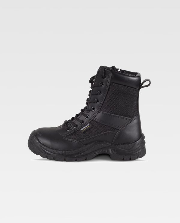 Miliar Ropa Laboral Bota de piel con cierre de cremallera lateral y cordones. Tejido oxford acolchado en laterales y lengüeta, forradas con tejido de malla. Suela de PU bidensidad. Repelente al agua.