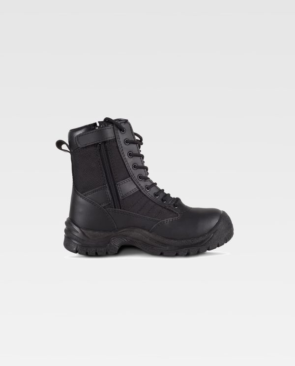 Miliar Ropa Laboral Bota de piel con cierre de cremallera lateral y cordones. Tejido oxford acolchado en laterales y lengüeta, forradas con tejido de malla. Suela de PU bidensidad. Repelente al agua.