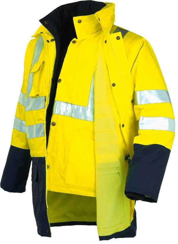 Miliar Ropa Laboral Parka A.V. bicolor triple uso EN ISO 20471, EN 343 Talla S Amarillo flúor + bandas (12)