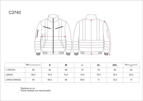 Miliar Ropa Laboral Piloto acolchada e impermeable en tejido Oxford, combinada, con mangas desmontables y cintas reflectantes. Parte superior de alta visibilidad. Cuello alto y cierre de cremallera. Dos bolsos interiores con cierre de cremallera y un bolso auxiliar de fuelle con cartera de velcro en el pecho. Dos bolsos laterales de ojal. Un bolso de plastón con cierre de cremallera y bolsillo compartimentado en la manga. Un bolso de pecho de plastón en el interior. Una cinta reflectante en hombros y dos en pecho, espalda y mangas. Puños y cintura elásticos en punto canalé.
