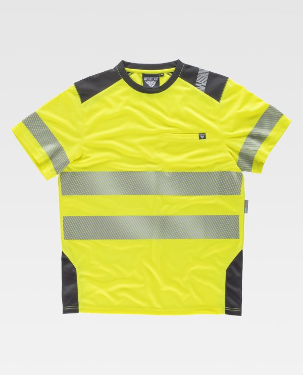 Miliar Ropa Laboral Camiseta manga corta combinada con alta visibilidad. Cintas reflectantes discontinuas.