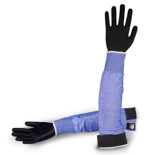 Miliar Ropa Laboral Manguito HPPE + fibra de acero + fibra de vidrio + nailon + elastómero. Galga 13. Puño elástico 7 cm. Largo: 35 cm. Ajuste velcro.